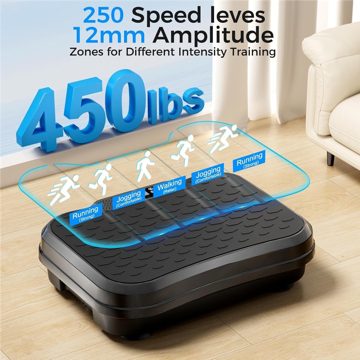 Black Vibration Plate Exercise Machine Lymphatic Drainage 250 Speeds 450lb