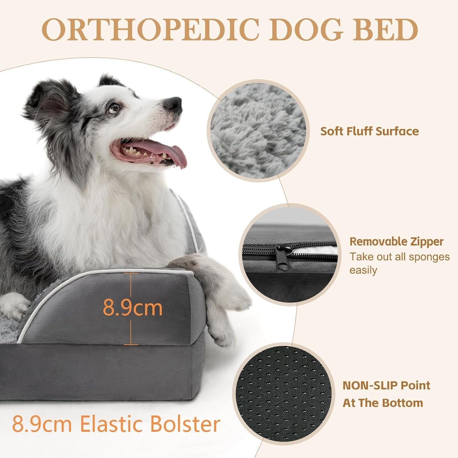Medium Orthopedic Dog Sofa Bed 76x51x18cm Waterproof Washable