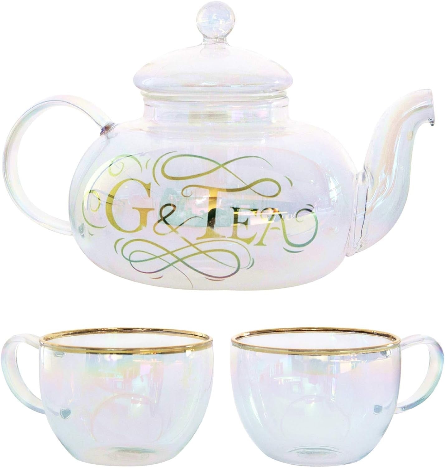 Gin Infuser Gift Set Teapot 2 Glasses Rainbow Glass Cocktail Tea