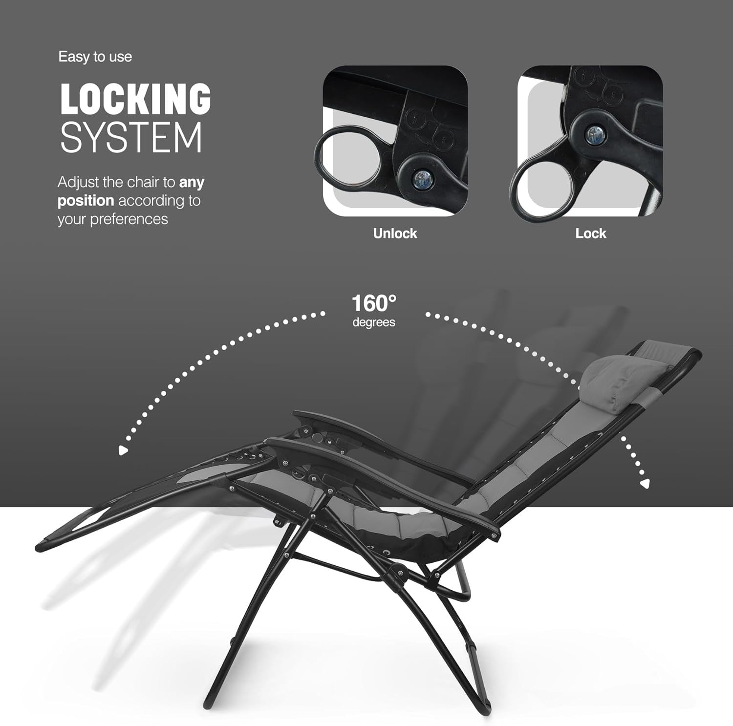 XXL Zero Gravity Outdoor Chairs Set of 2 – Heavy Duty, Padded Recliners