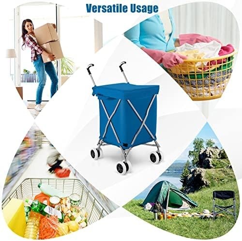 90L Folding Shopping Cart 8 Wheels Waterproof Grocery Trolley Blue