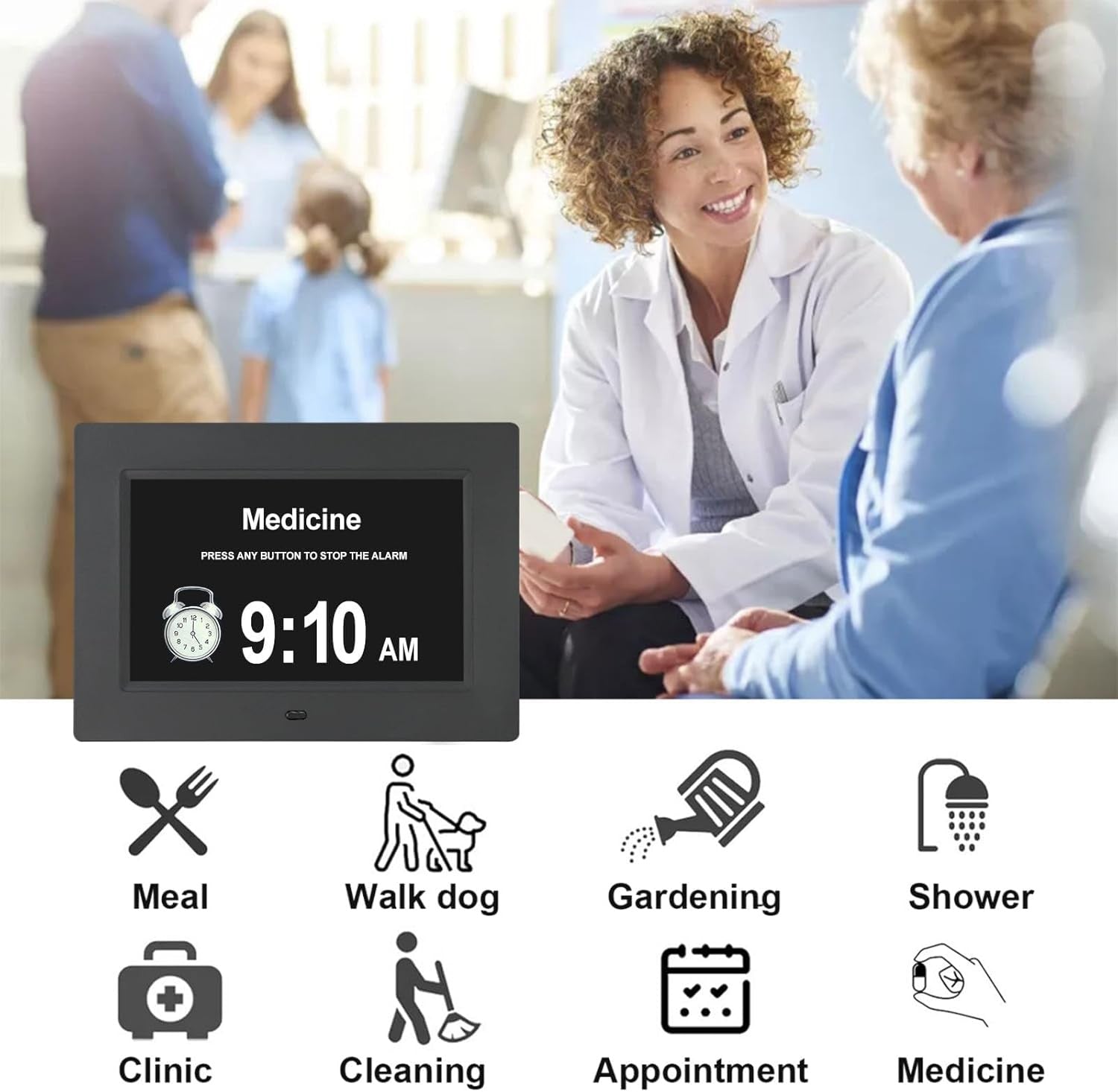 Large Digital Dementia Clock Day Date Time Display Auto Dimming 7 Inch