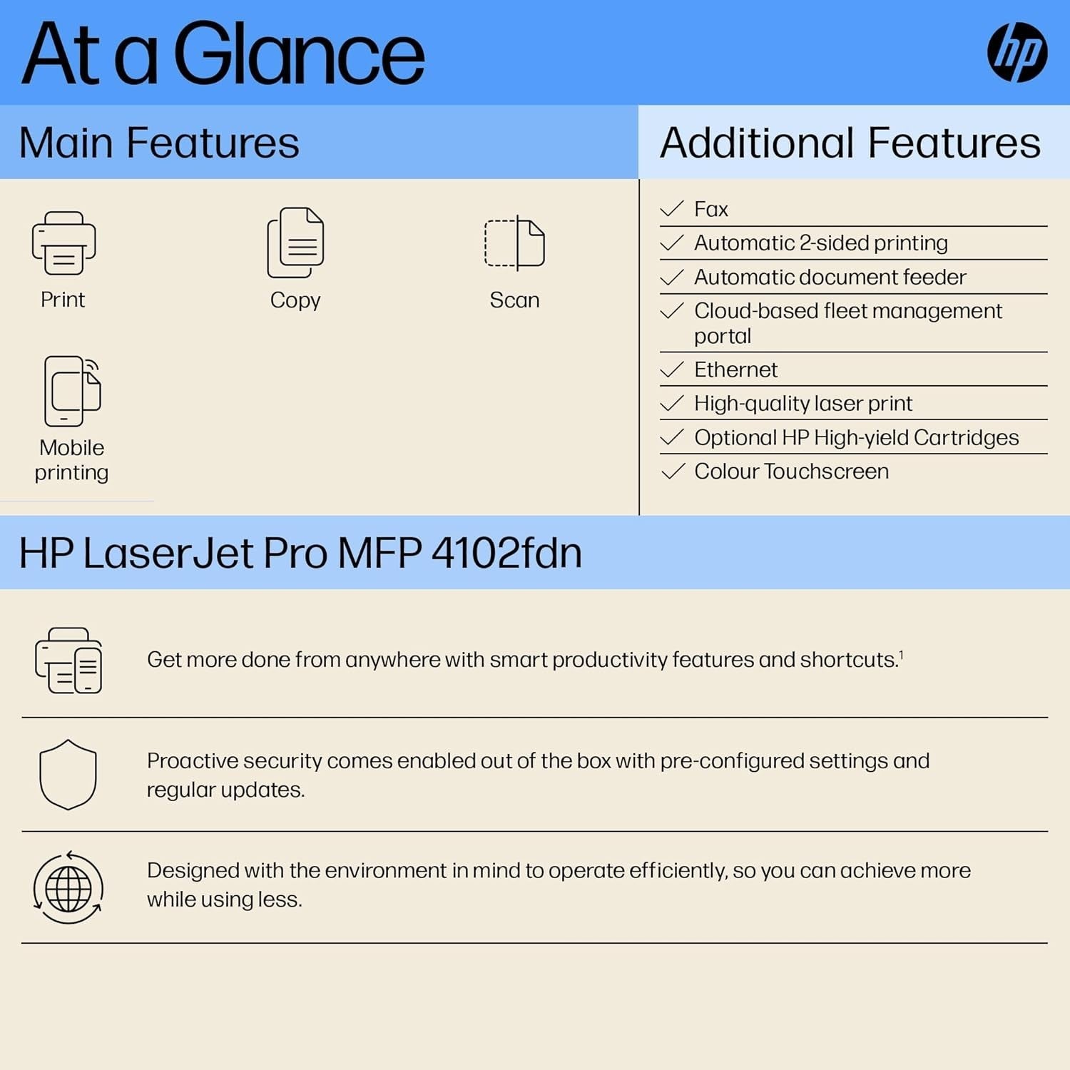 LaserJet Pro MFP 4102fdn | Monochrome Laser Printer | Auto Duplex | SMB Ready