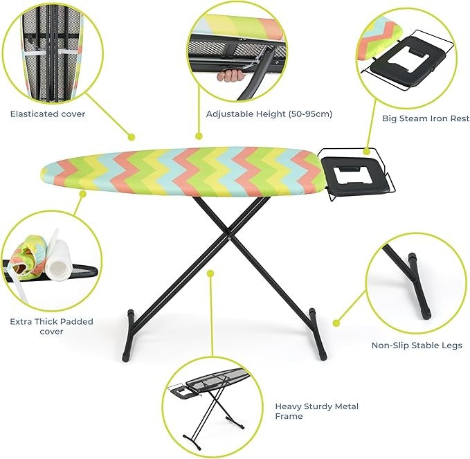 Extra Wide Ironing Board Foldable Stable Steam Station Ready 120x40cm