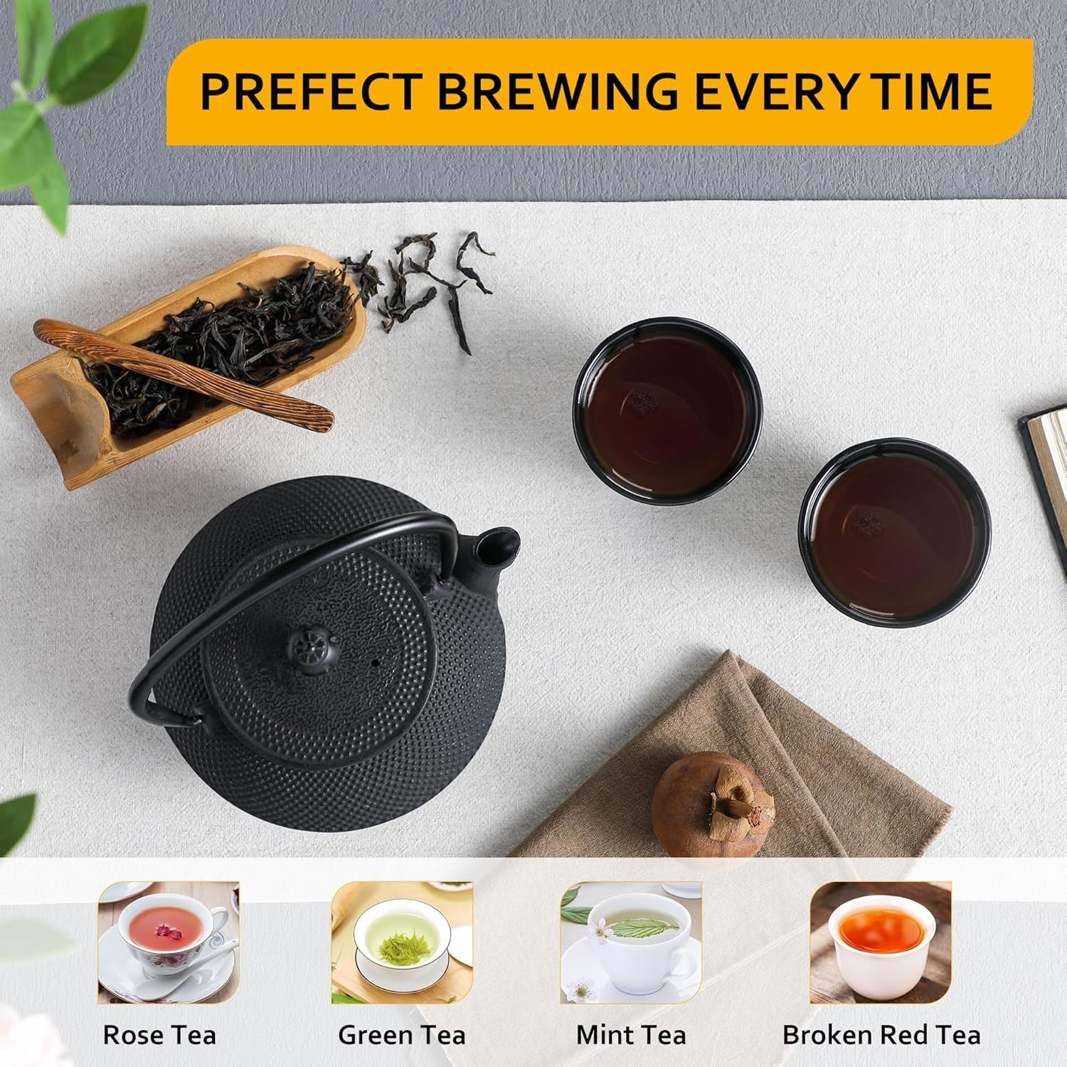 Cast Iron Japanese Teapot Set 700ml Tea Kettle Infuser Cups Tray