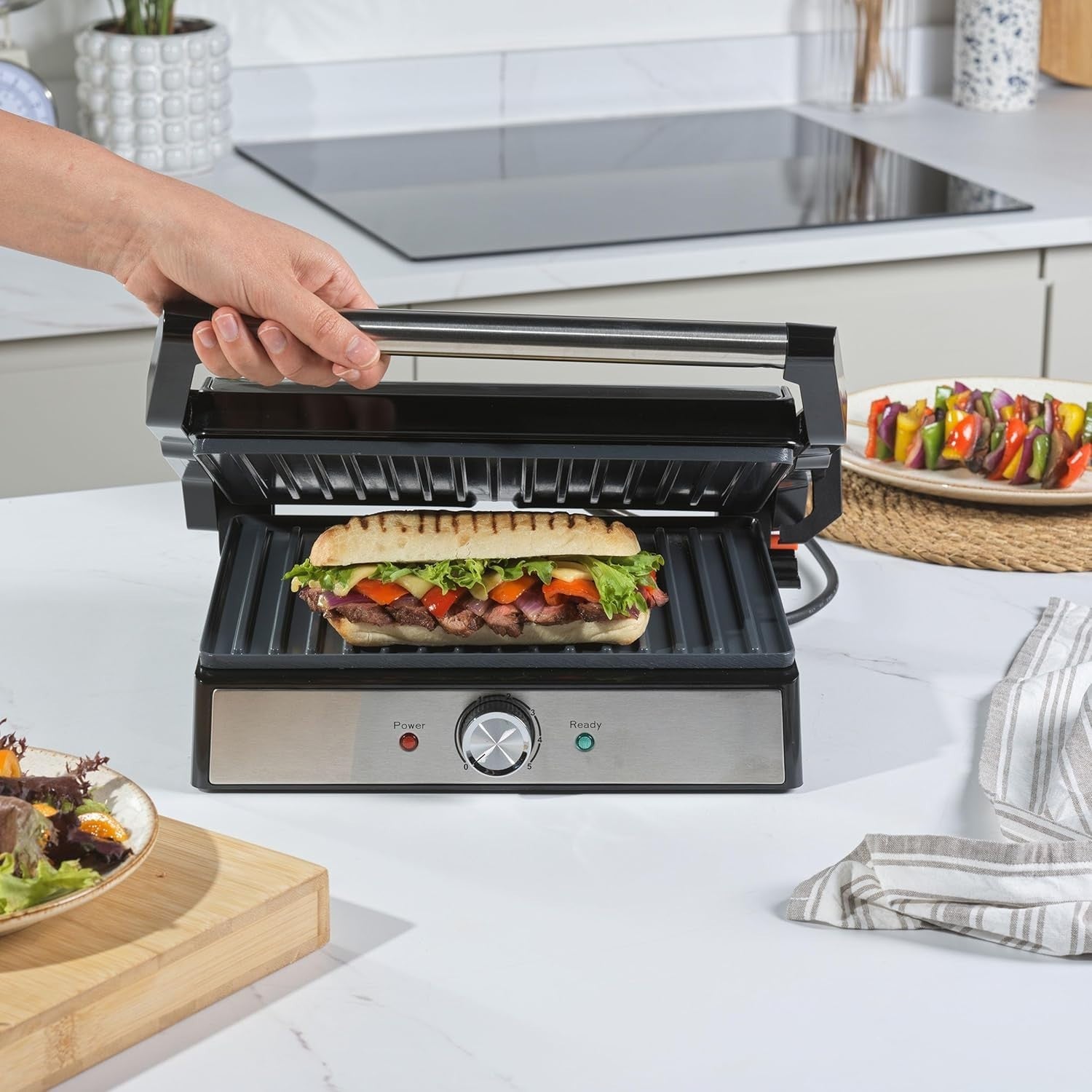 Large Ceramic Health Grill Panini Maker 2000W Non-Stick Plates