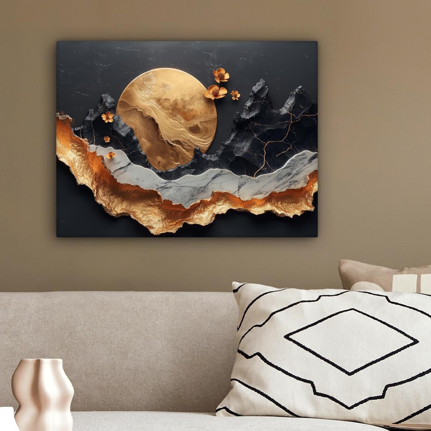 Gold Black Abstract Canvas Wall Art 40x30cm Luxury Framed Print