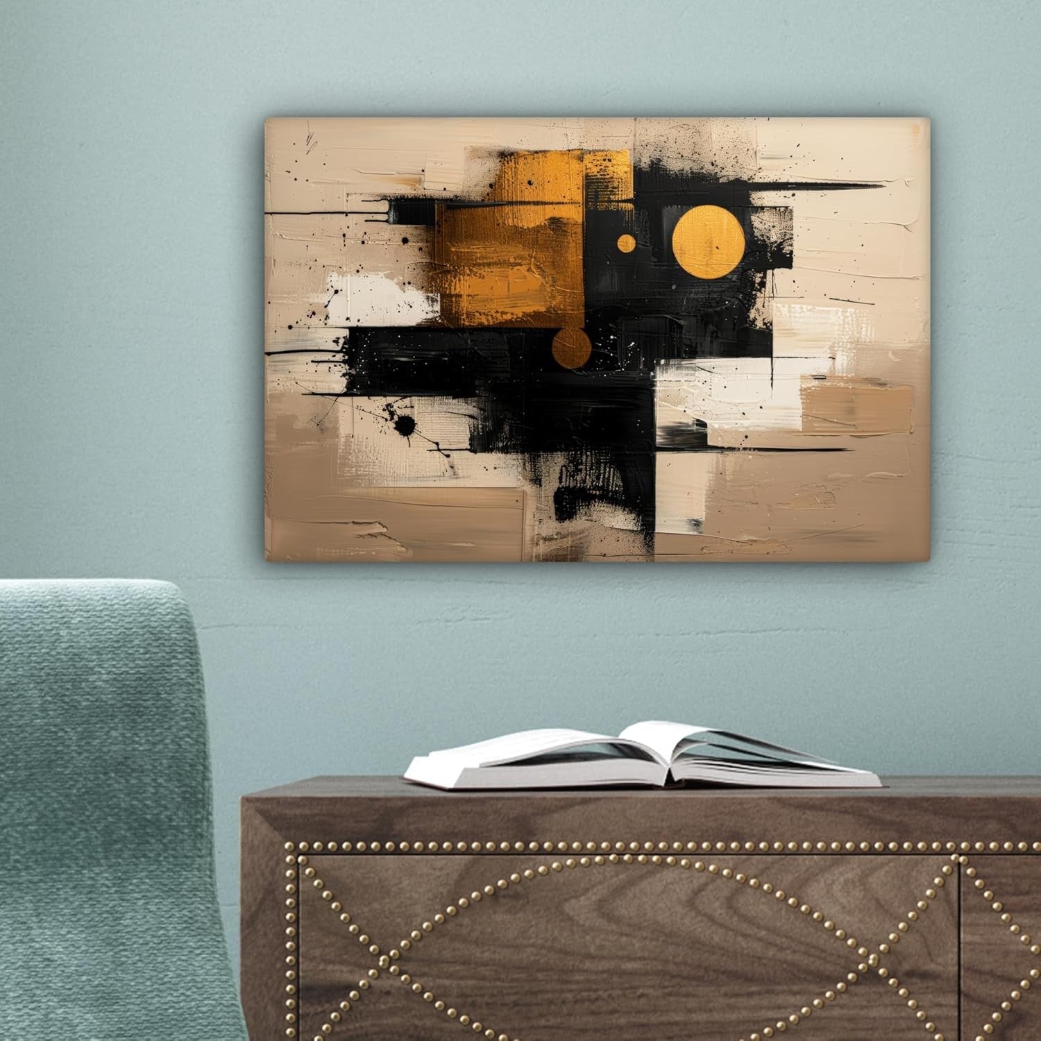 Abstract Gold Black Canvas Wall Art 30x20cm Modern Living Room