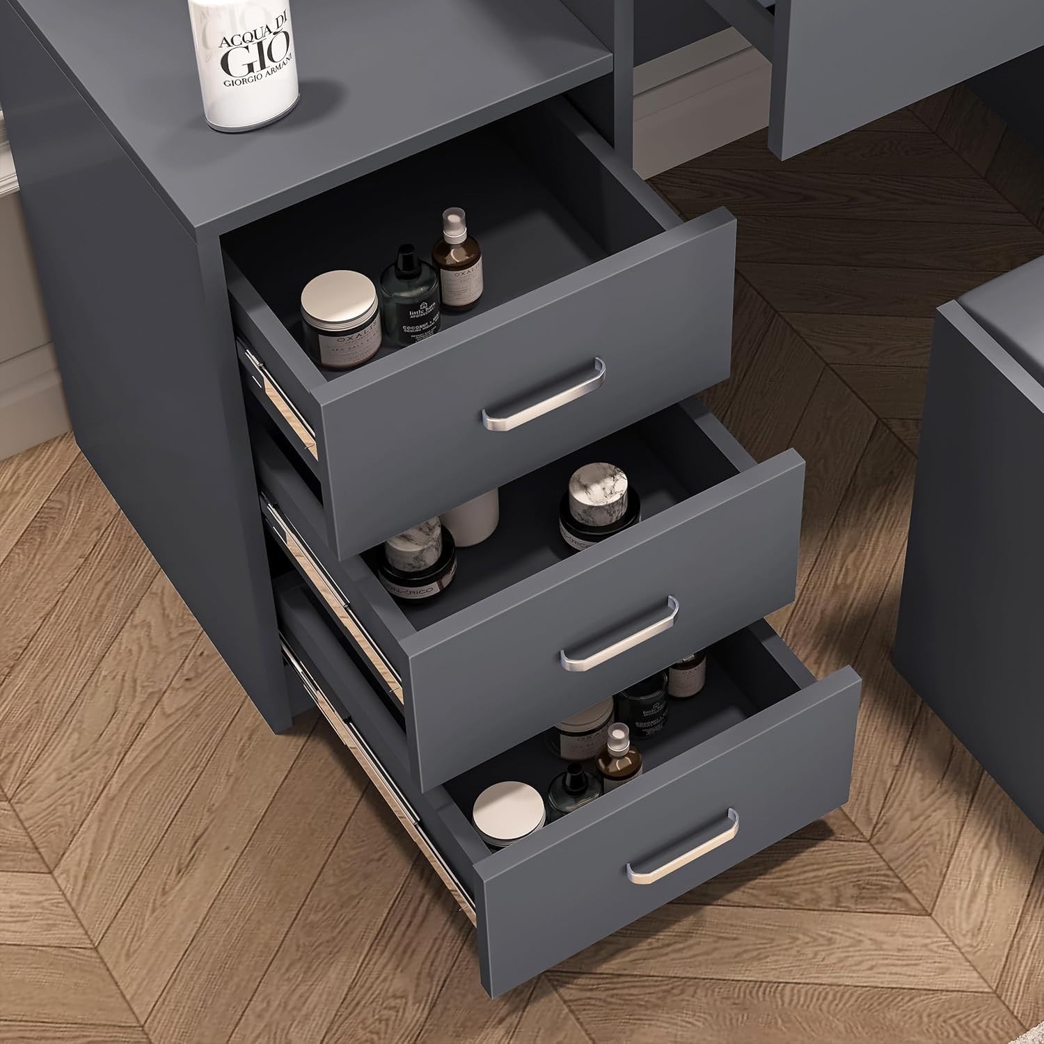 Dressing Table Vanity Desk Sliding Mirror LED Lights Drawers Storage Grey Bedroo