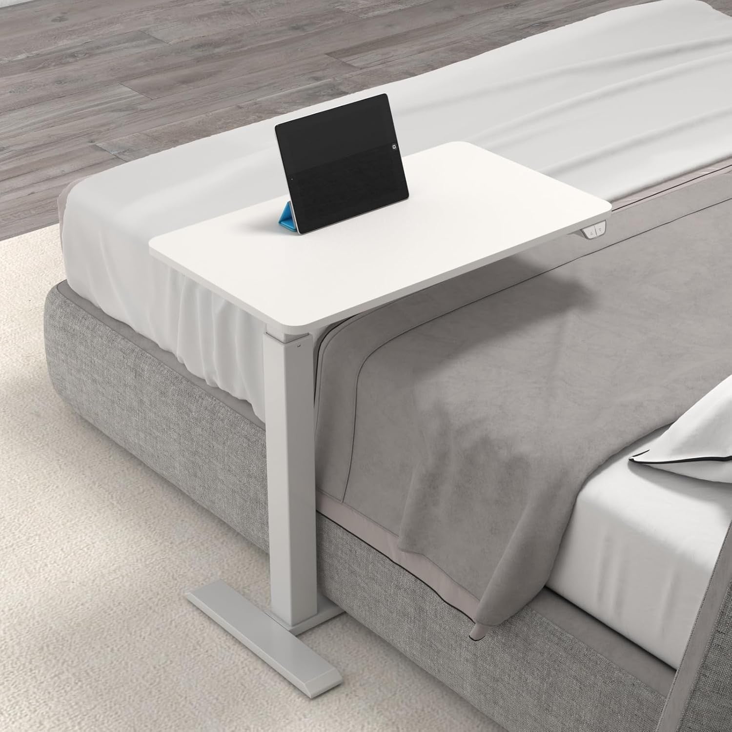 Electric Standing Desk on Wheels Height Adjustable Overbed Laptop Table White