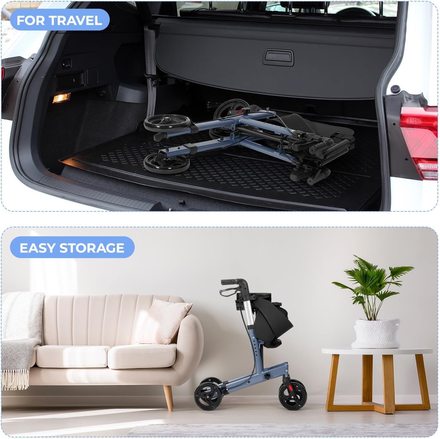 Lightweight Folding Rollator Walker 4 Wheels Seat Adjustable Brakes 300lb