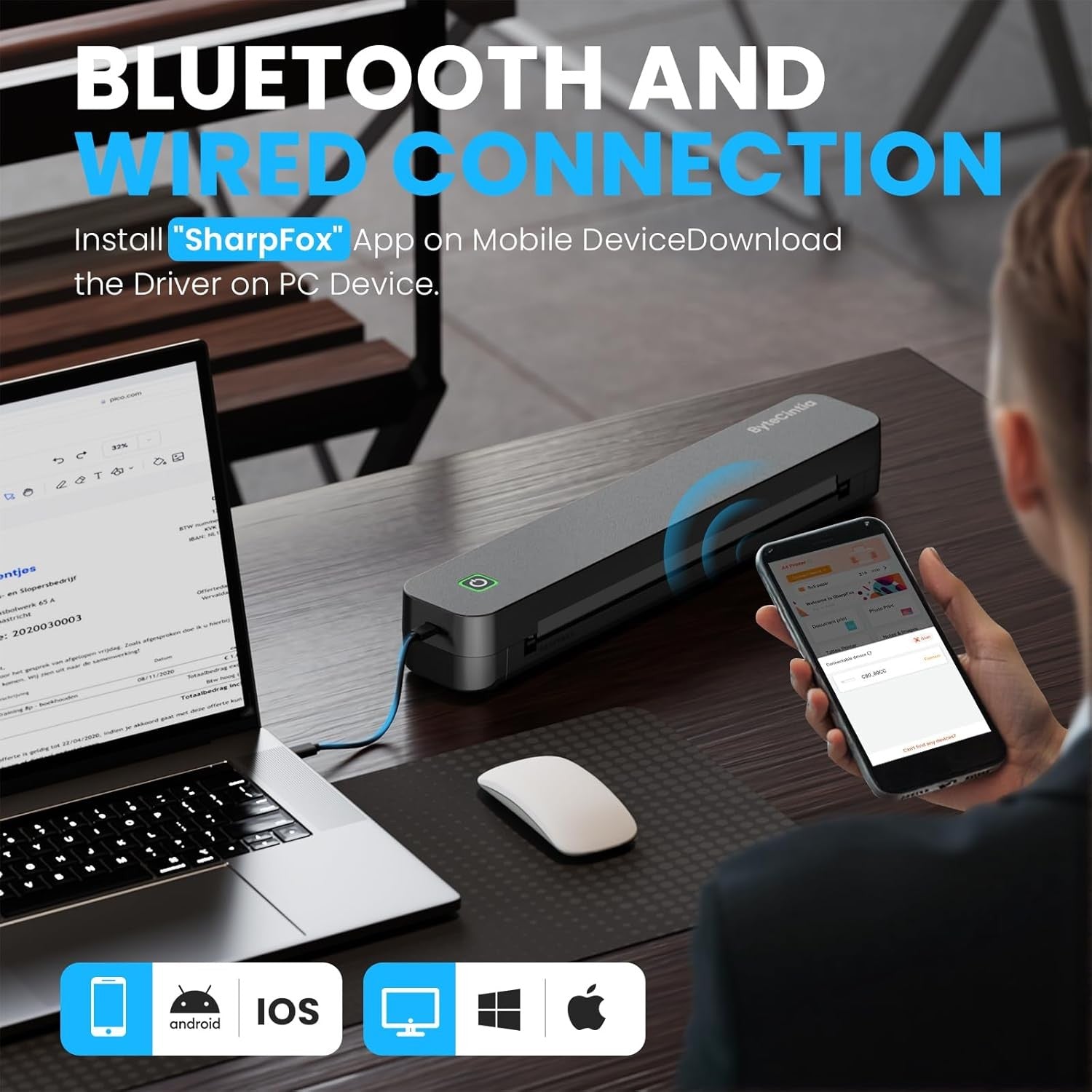 Portable A4 Bluetooth Thermal Printer Inkless Travel
