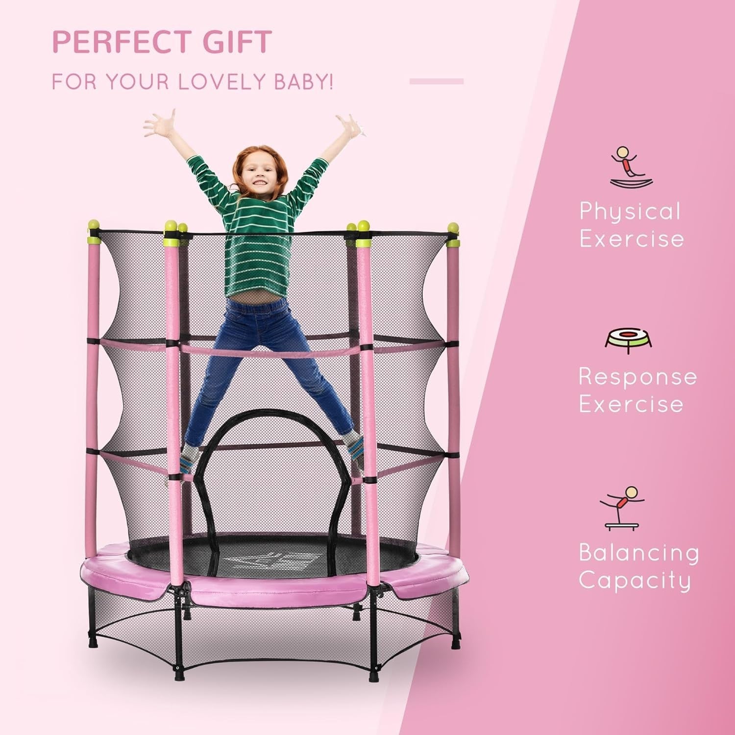 4.6FT Toddler Trampoline with Safety Net Springless Indoor Outdoor
