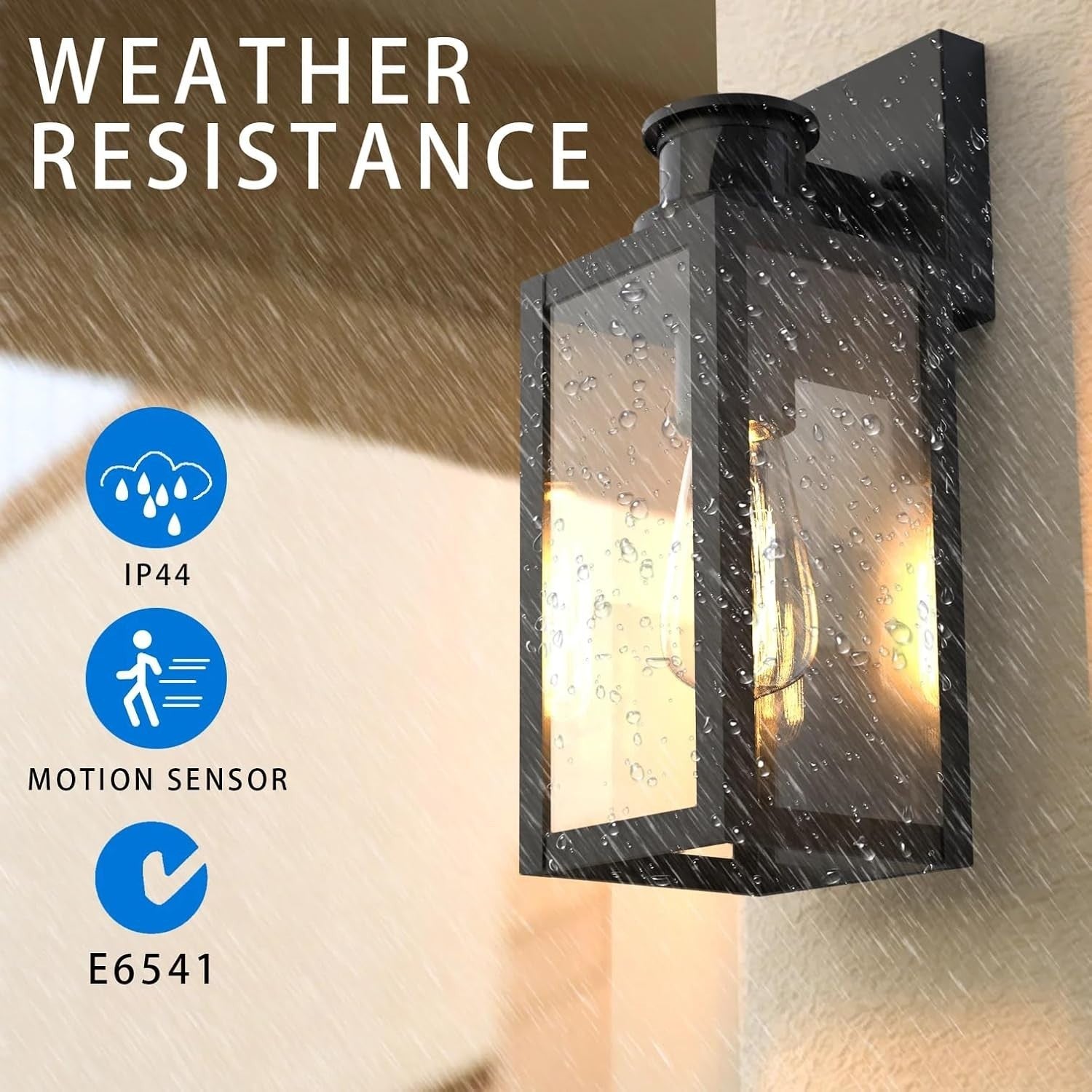 Motion Sensor Outdoor Wall Lights Waterproof IP44, 2 Pack, Energy Saving