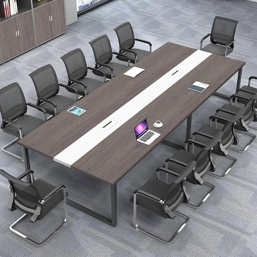 Gray Oak + White Conference Table 240cm w/ Metal Frame & Durable Top