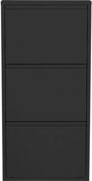 Slim Black Shoe Cabinet 3 Flip Compartments Space-Saving Storage Rack