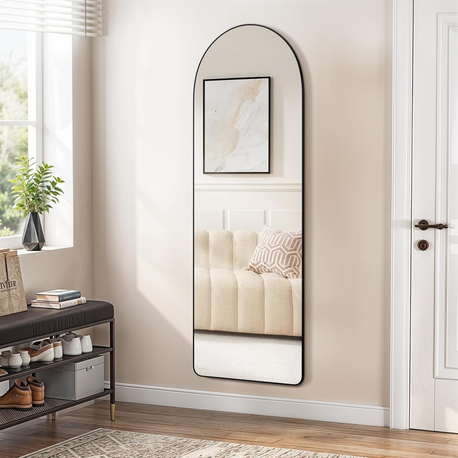 Large Arch Floor Mirror 165x60cm Leaning Full Body Wall Mirror Black Frame