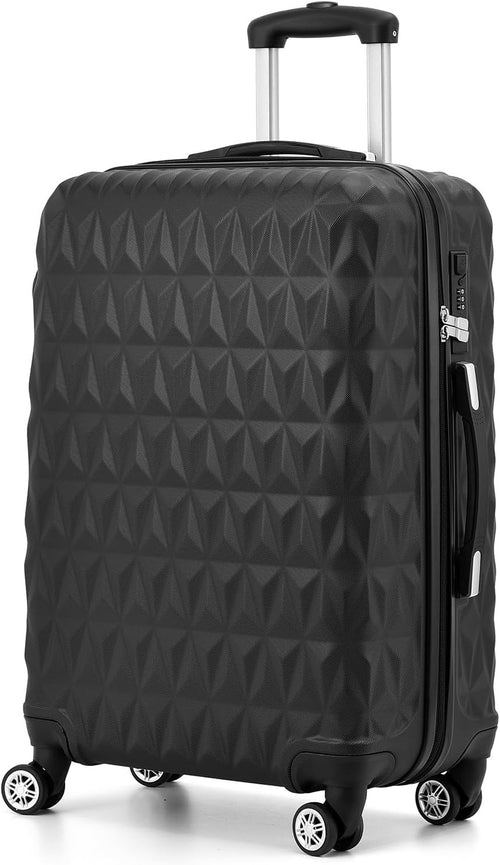 Black Medium Check In Suitcase 24 Inch ABS Hard Shell Spinner Wheels