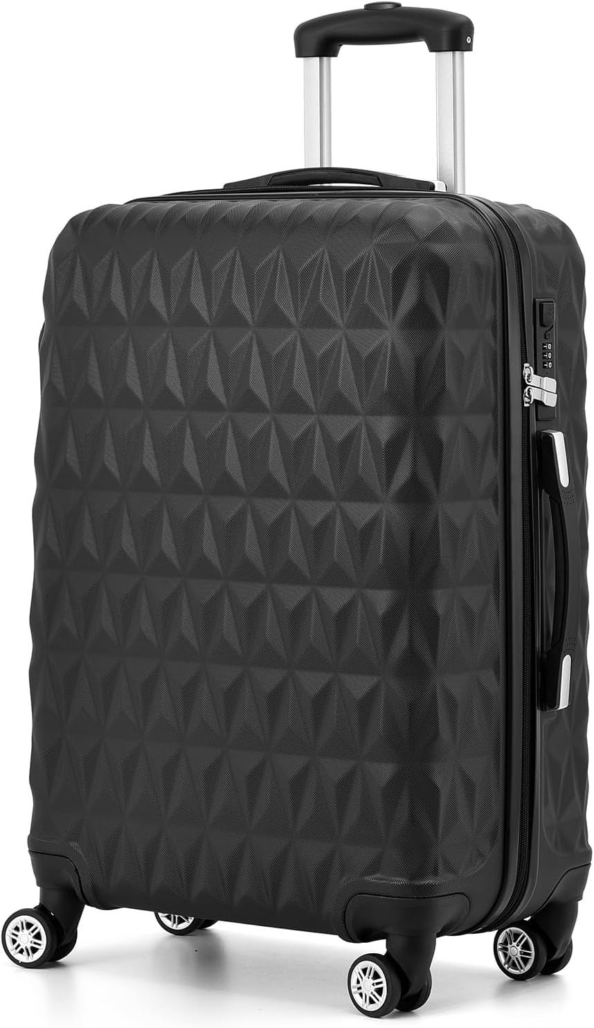Black Medium Check In Suitcase 24 Inch ABS Hard Shell Spinner Wheels