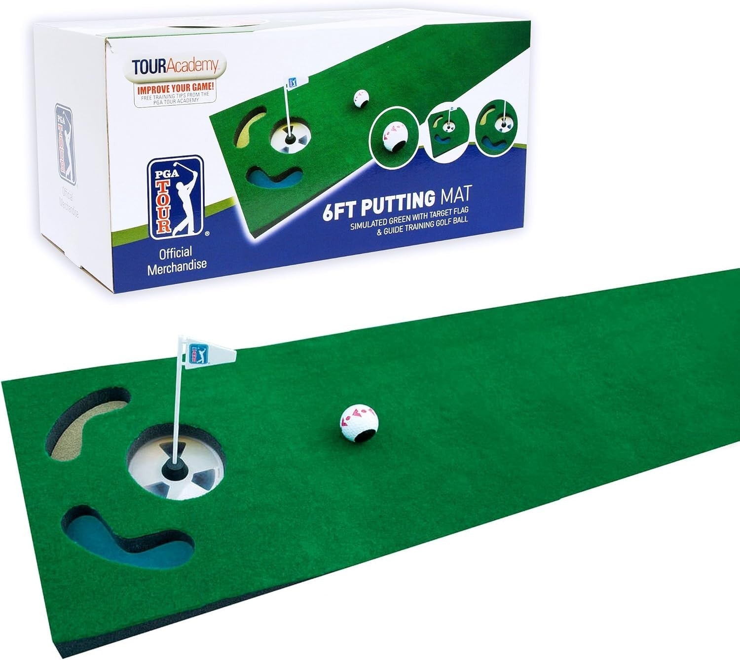 Golf Putting Mat 6ft Indoor Practice Green Alignment Trainer Home Office