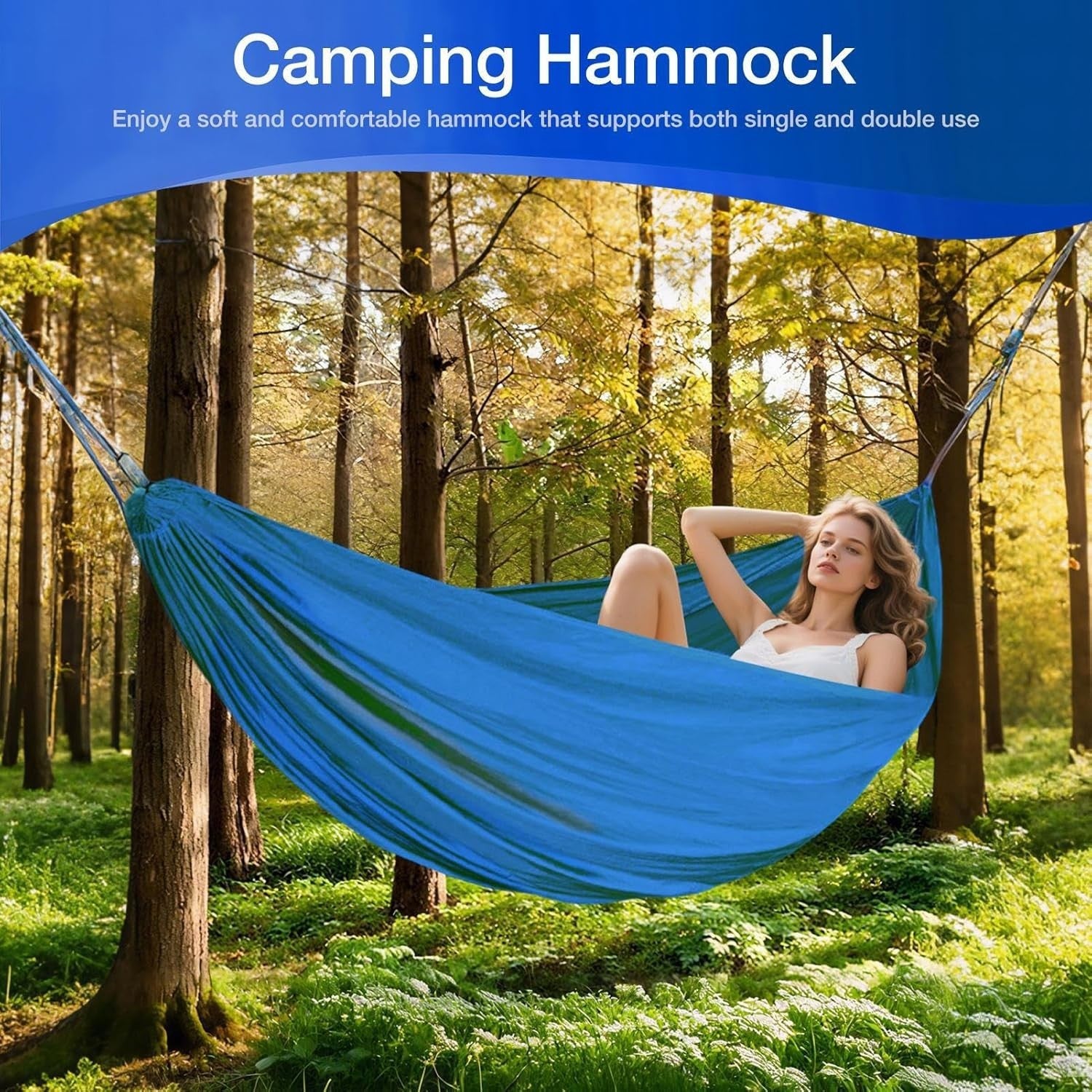 Camping Hammock Double/Single with Tree Straps – Tear-Resistant & Portable