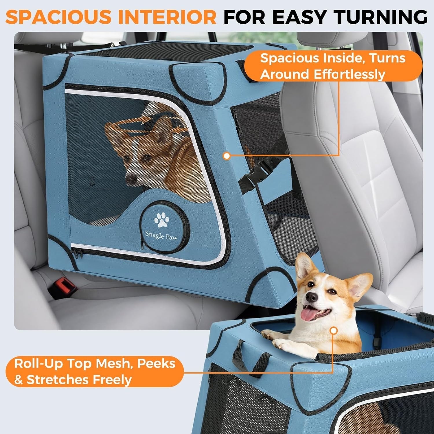 Portable Dog Crate for Car Travel Metal Frame Pet Carrier Foldable