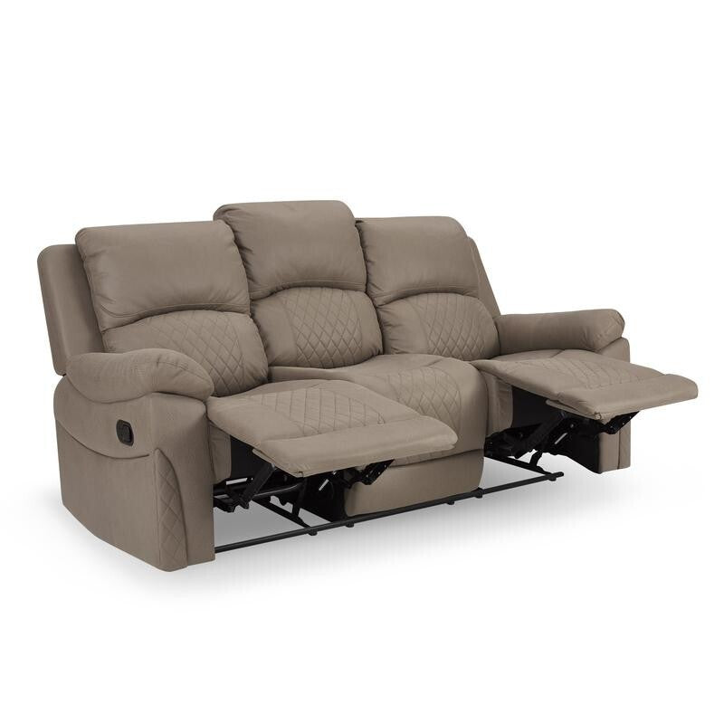 3 Seater Manual Recliner Sofa Light Brown Air Leather Padded Lounger