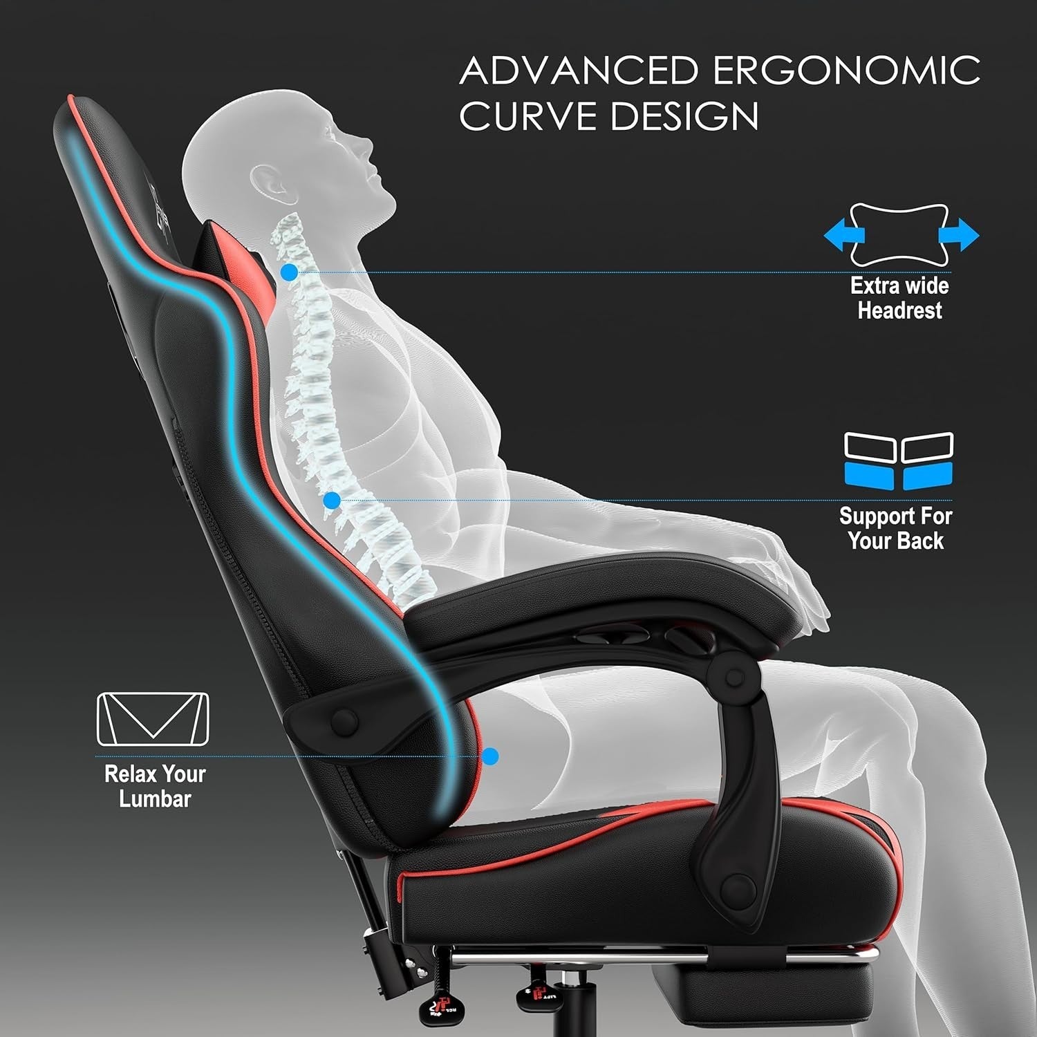 High Back Gaming Chair Reclining Office Desk Swivel Padded Footrest Red Black
