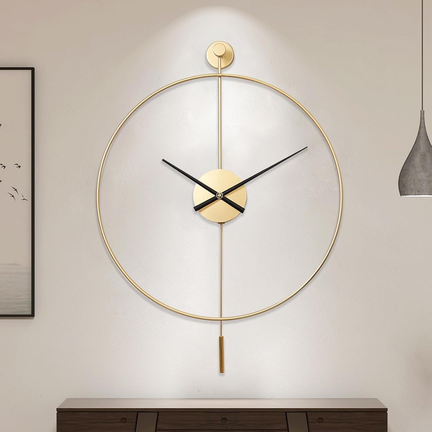 Luxury Silent Wall Clock Gold 24in Modern Large Decor w/ Pendulum