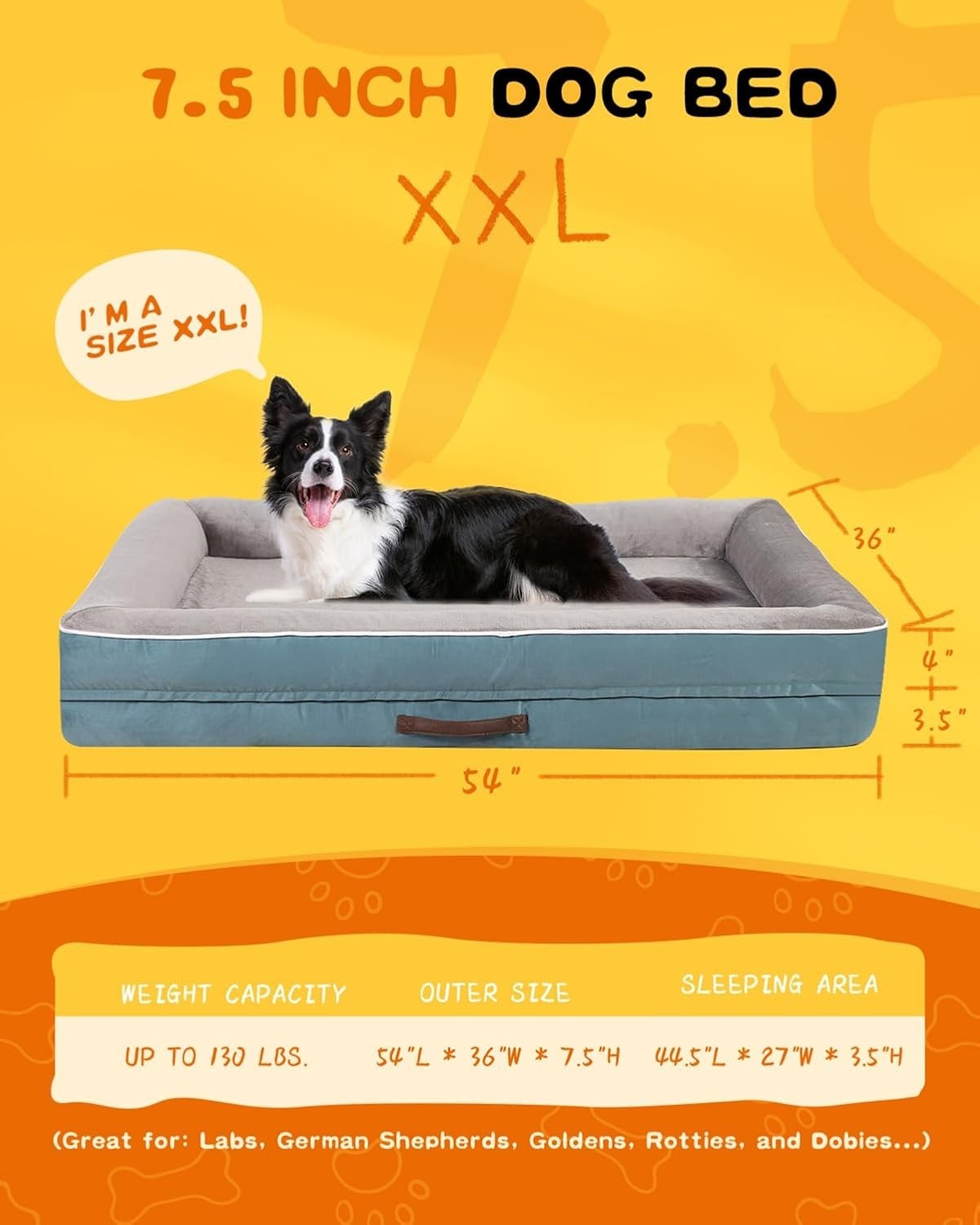 XXL Orthopedic Dog Bed 137x91cm Waterproof Washable Blue