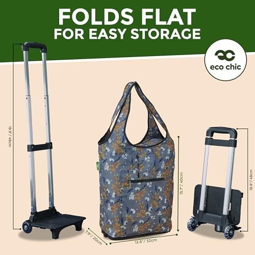 Eco Chic Folding Shopping Trolley with 25L Detachable Tote – Highland Cow Teal