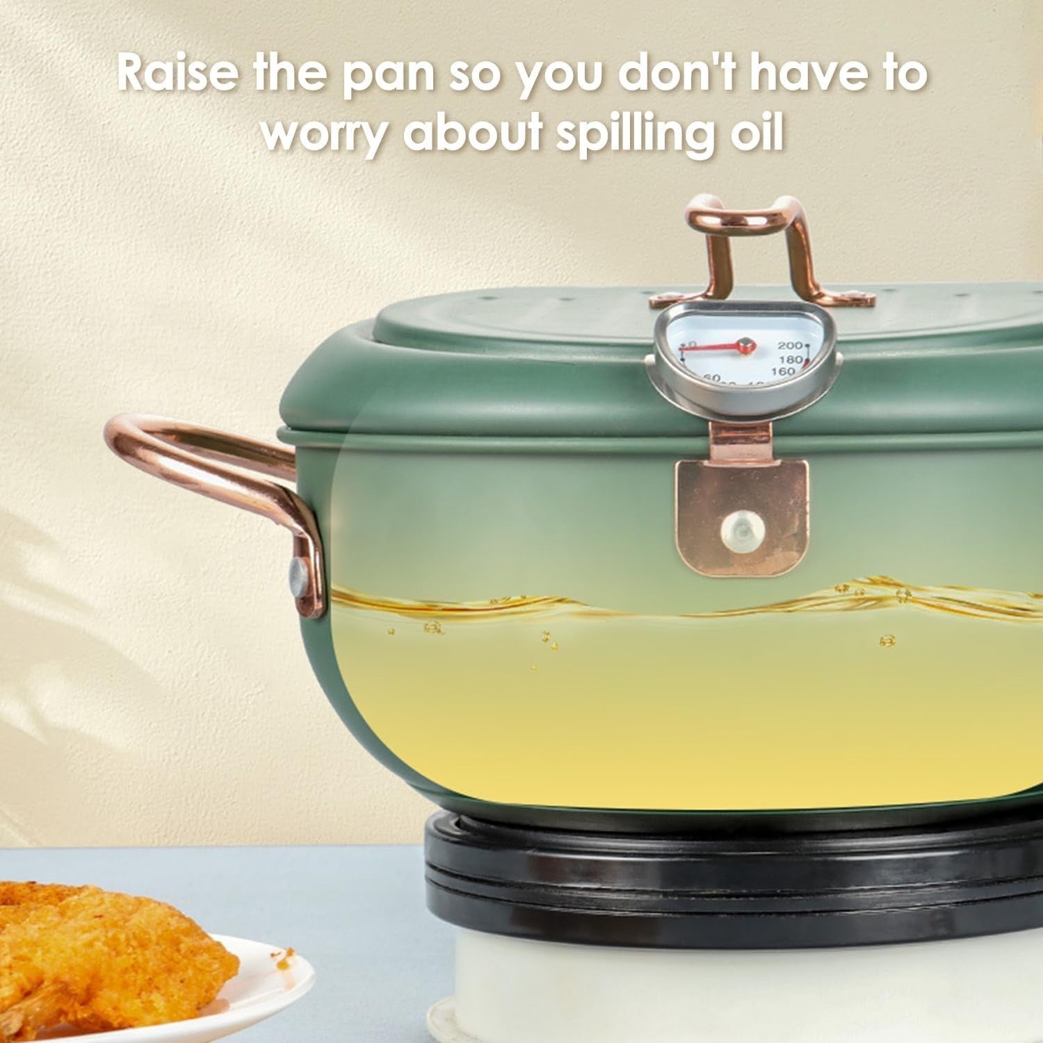 Japanese Style Covered Deep Fryer Pot 14cm Stainless Steel Thermometer Lid