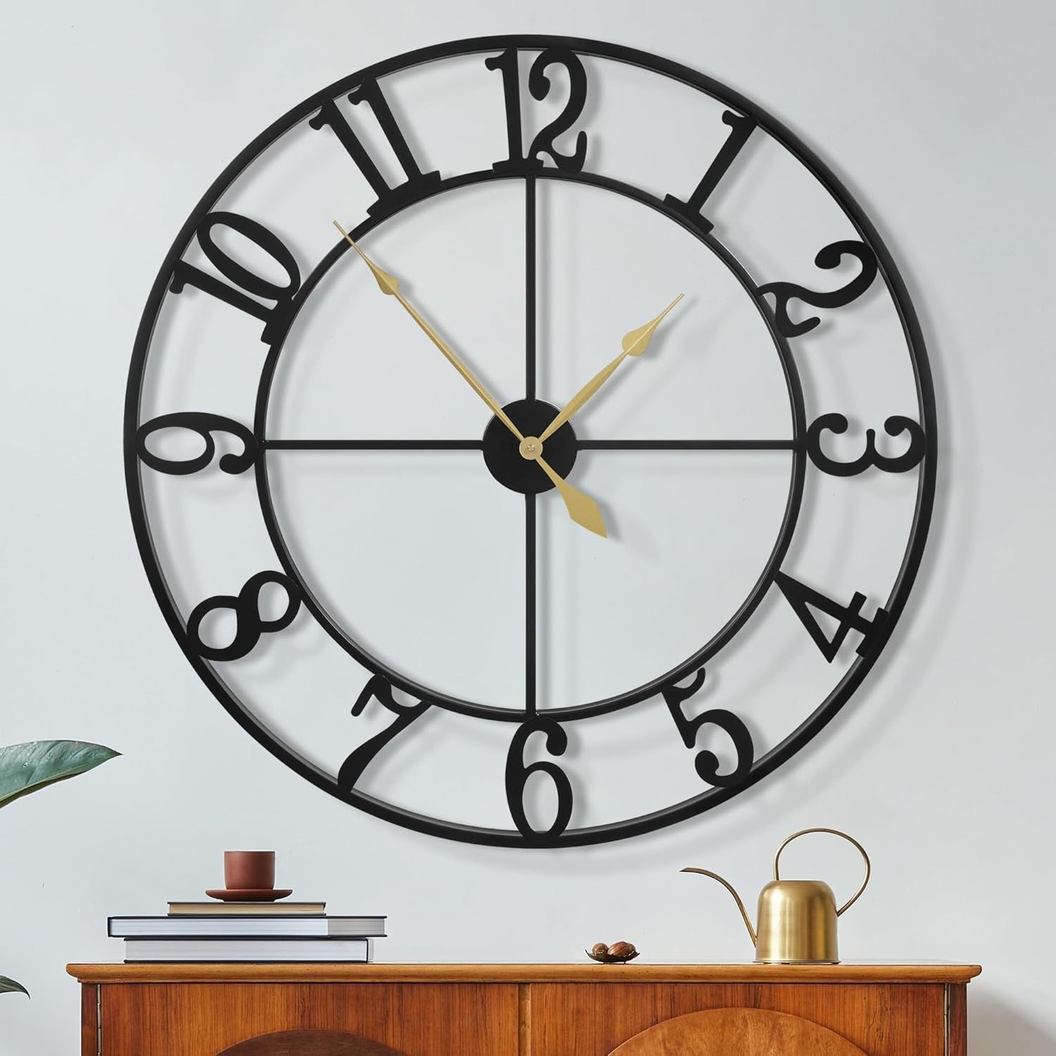 80cm Silent Black Arabic Wall Clock Large Metal Vintage Non Ticking Home