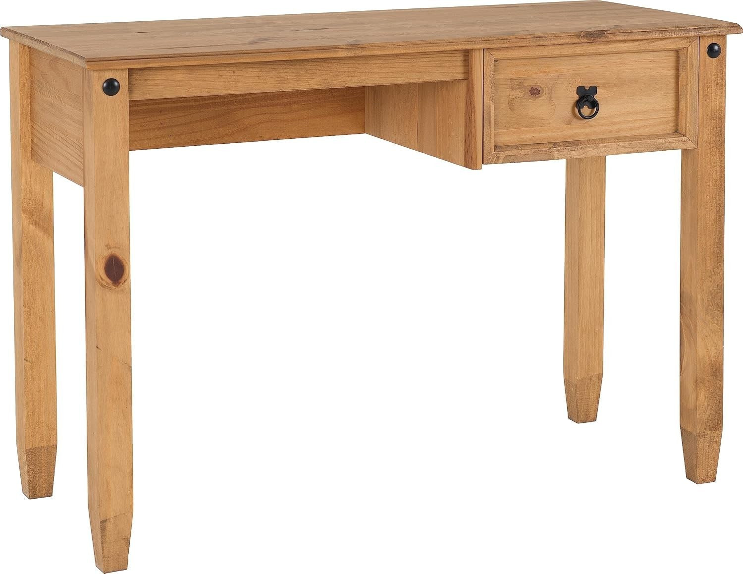 Rustic Pine Study Desk 107cm with Drawer Distressed Wax Finish Office Table