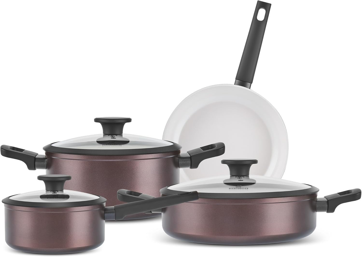 7pcs Bronze Finish Ceramic Non Stick Induction Cookware Set with Glass Lids