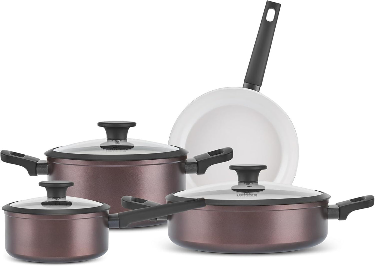 7pcs Bronze Finish Ceramic Non Stick Induction Cookware Set with Glass Lids
