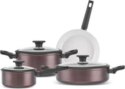 7pcs Bronze Finish Ceramic Non Stick Induction Cookware Set with Glass Lids
