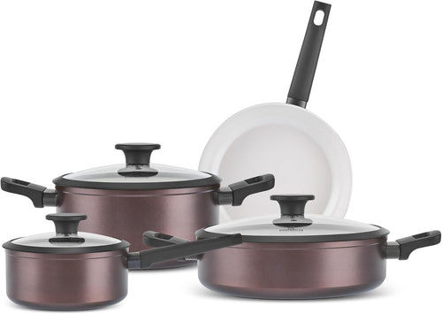 7pcs Bronze Finish Ceramic Non Stick Induction Cookware Set with Glass Lids