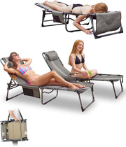 2x Folding Reclining Sun Lounger Face Hole Bed Garden Beach Patio Spa Chair