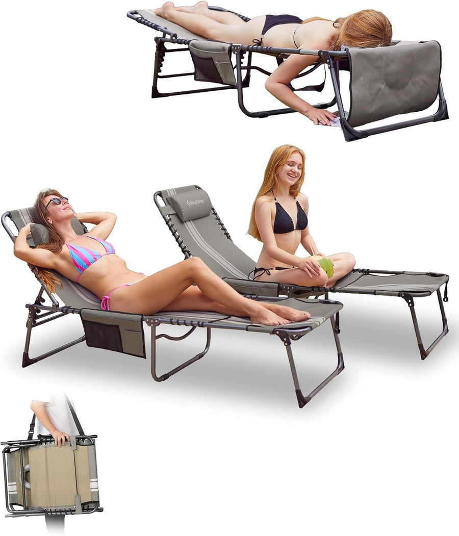 2x Folding Reclining Sun Lounger Face Hole Bed Garden Beach Patio Spa Chair