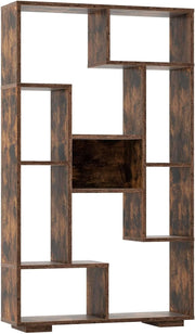 11-Cube Geometric Bookcase Rustic Brown | Modern Freestanding Display Storage