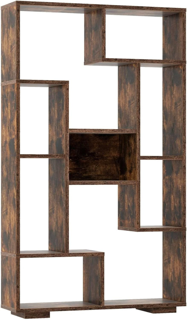 11-Cube Geometric Bookcase Rustic Brown | Modern Freestanding Display Storage