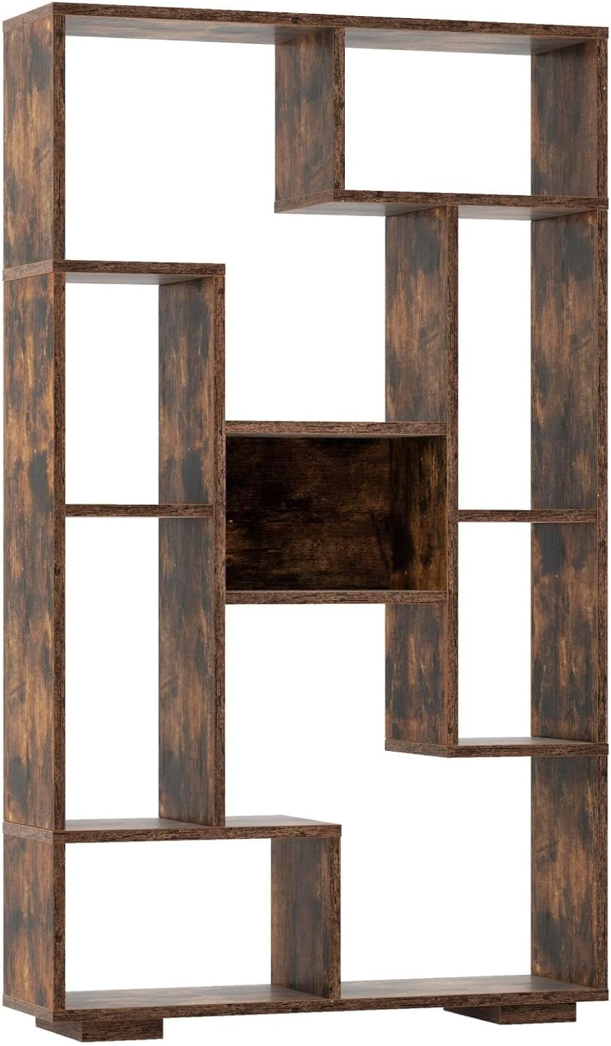 11-Cube Geometric Bookcase Rustic Brown | Modern Freestanding Display Storage
