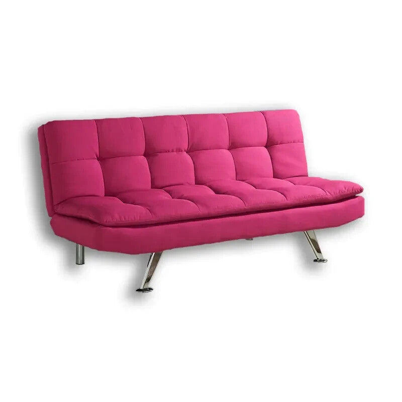 3 Seater Pink Fabric Sofa Bed Recliner | Cube Design Chrome Legs Modern