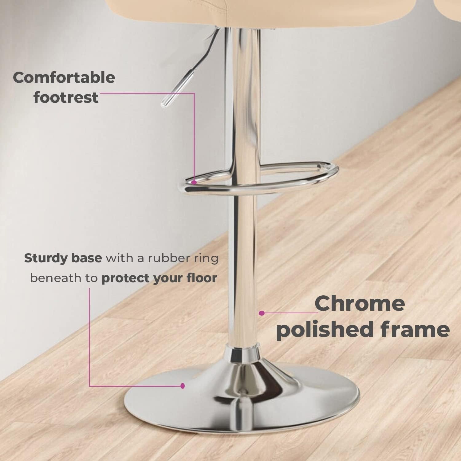 Cream Faux Leather Adjustable Swivel Bar Stools Set of 2 Chrome