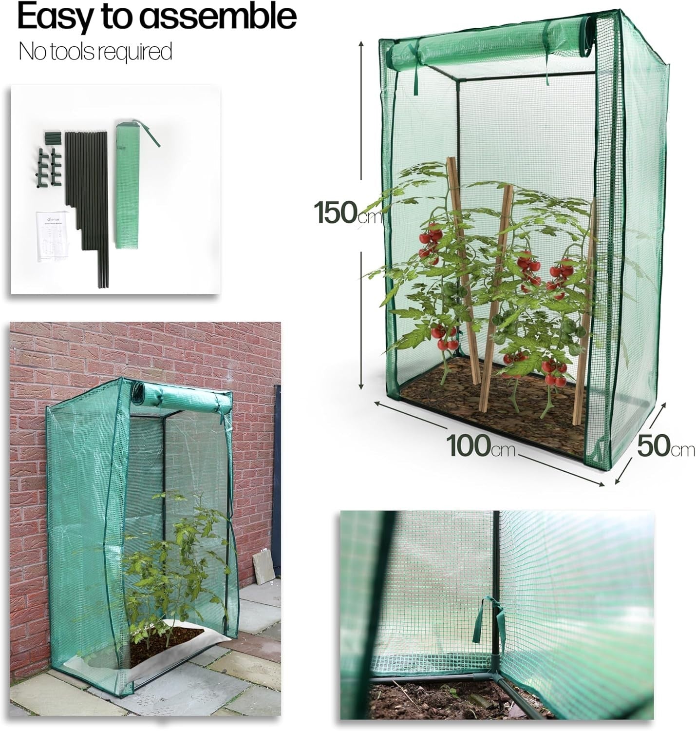 Tomato Greenhouse Tent Heavy Duty Frame UV Cover Roll-Up Door Grow House