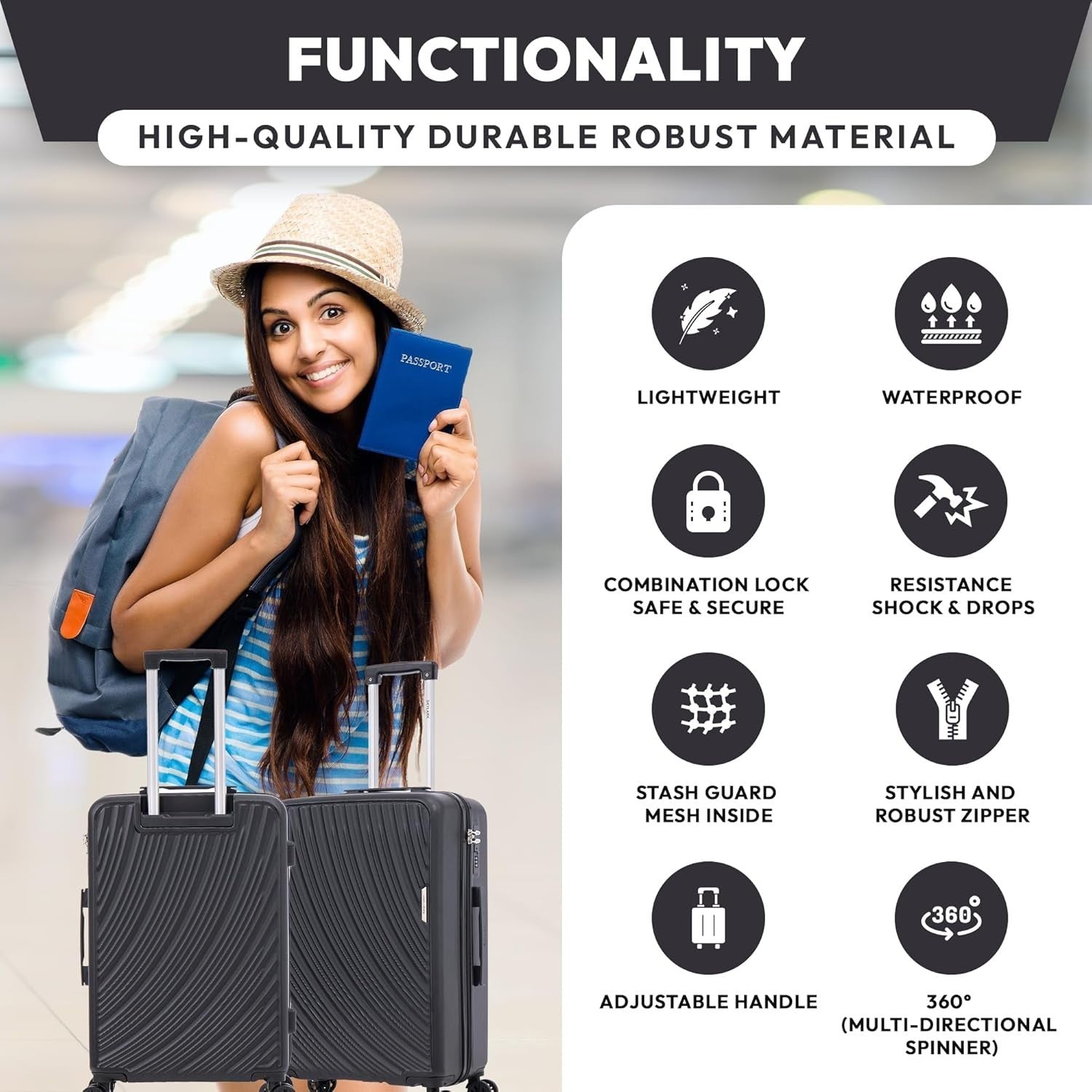 Lightweight Medium Check In Suitcase 24 Inch ABS Hard Shell 4 Spinner
