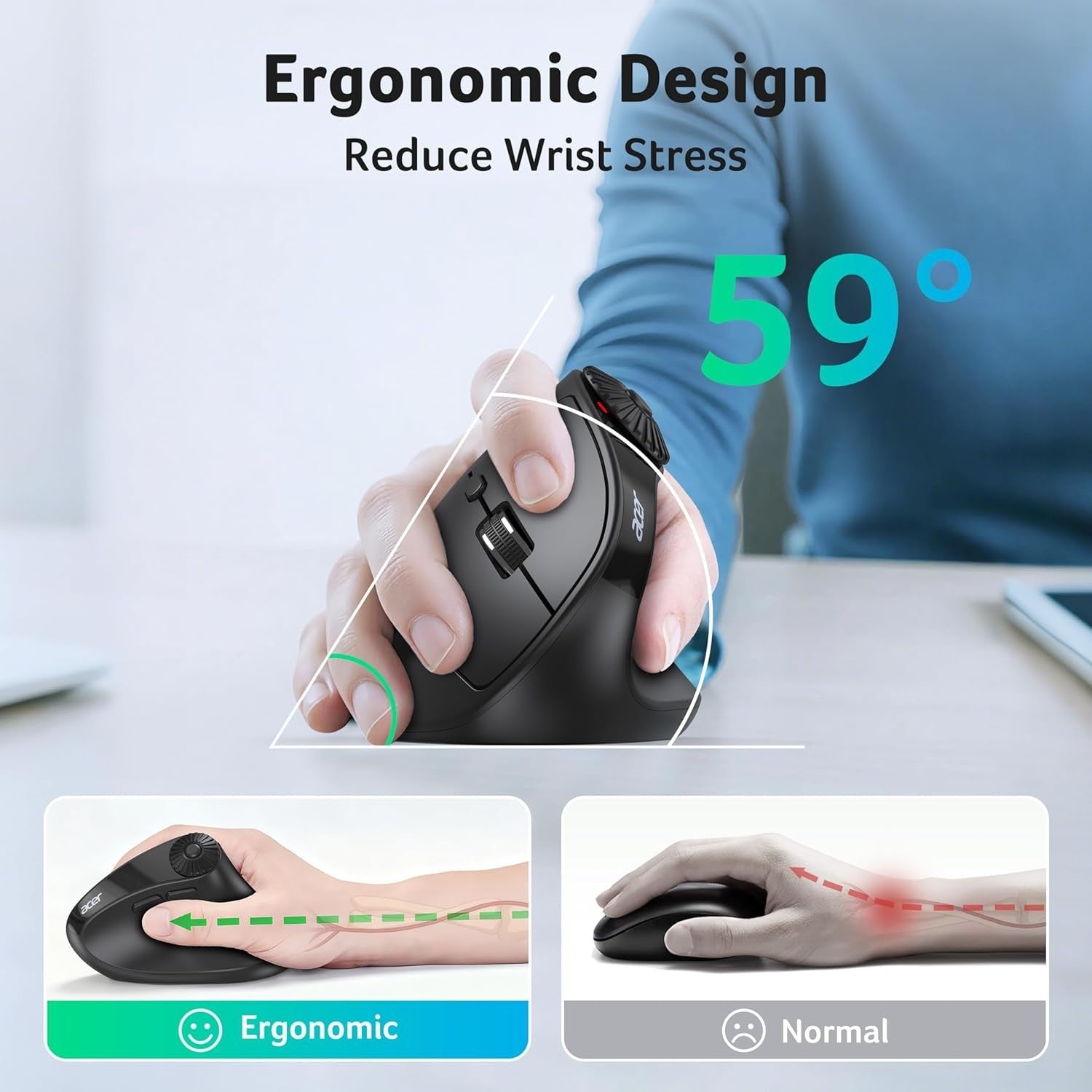 Vertical Ergonomic Wireless Mouse 4000 DPI Bluetooth 8 Buttons