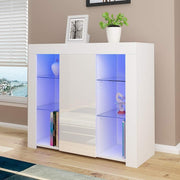 Modern LED Glass Shelf Sideboard Cabinet Storage Unit with RGB Light