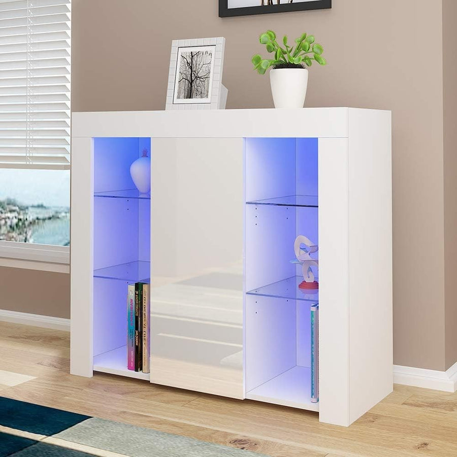Modern LED Glass Shelf Sideboard Cabinet Storage Unit with RGB Light